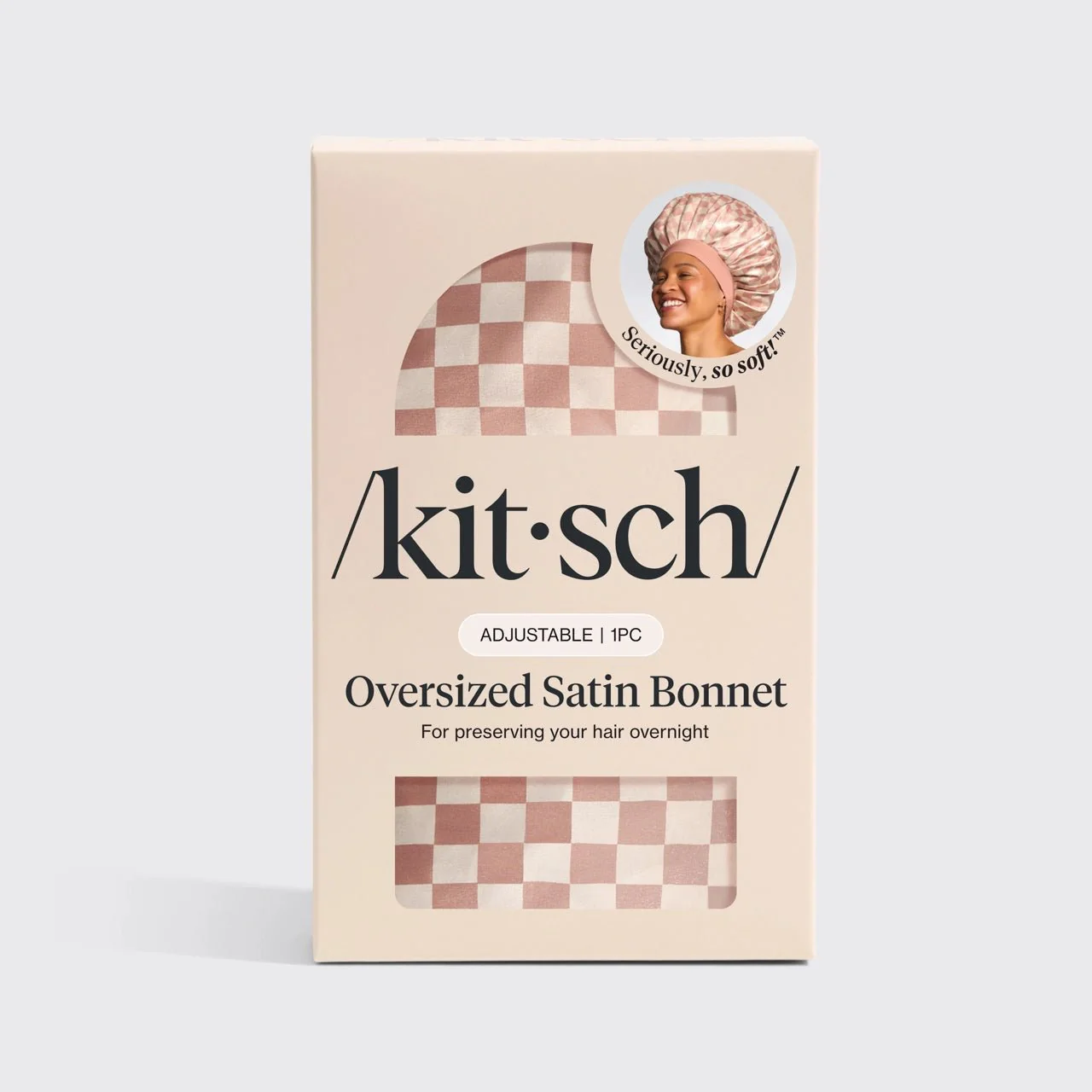 Kitsch Adjustable Oversized Satin Bonnet - Terracotta Checker - Image 4