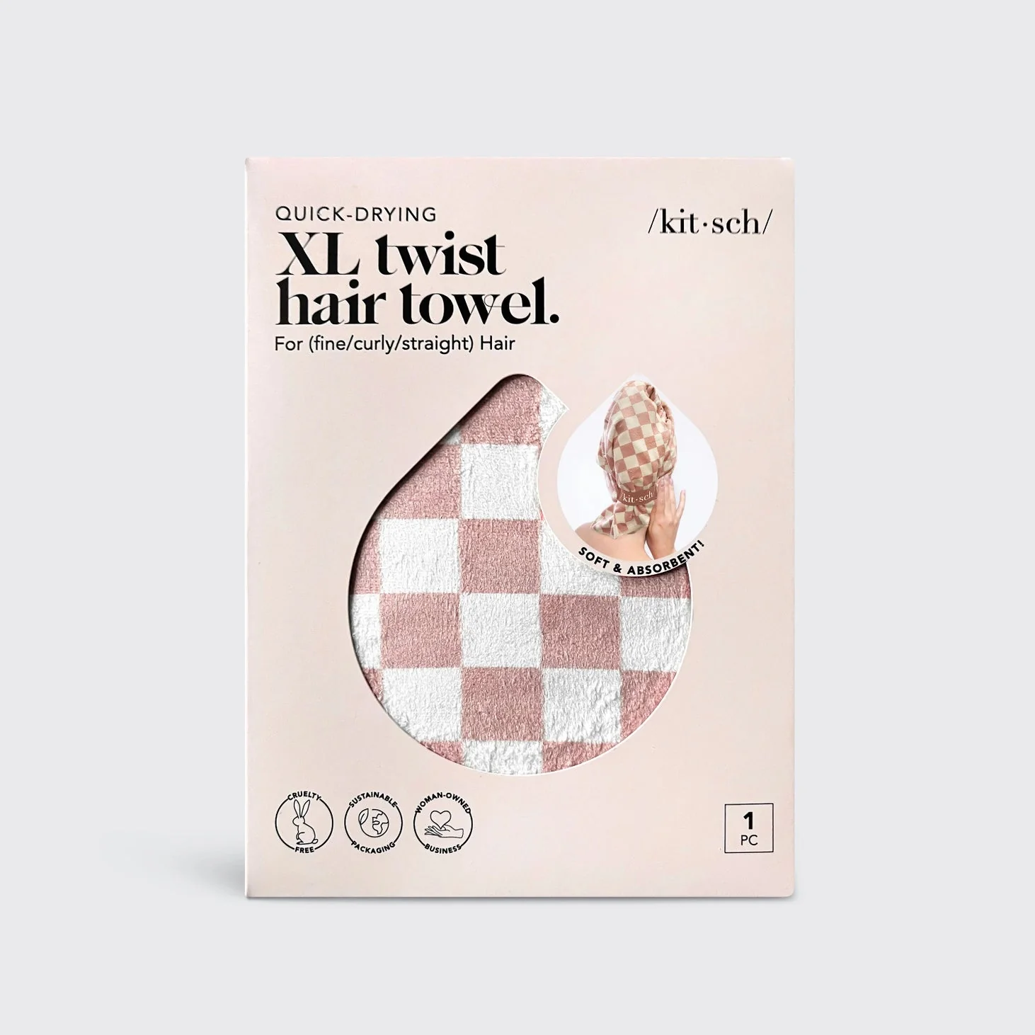 Kitsch Extra Large Quick-Dry Hair Towel Wrap - Terracotta Checker - Image 3