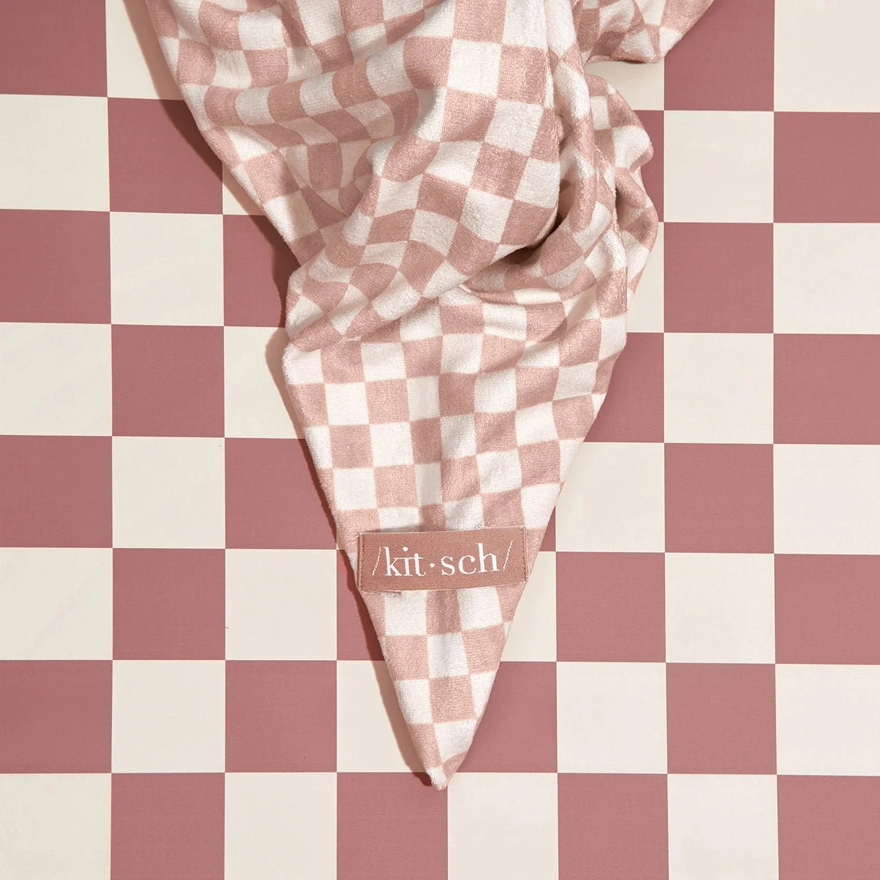 Kitsch Extra Large Quick-Dry Hair Towel Wrap - Terracotta Checker - Image 5