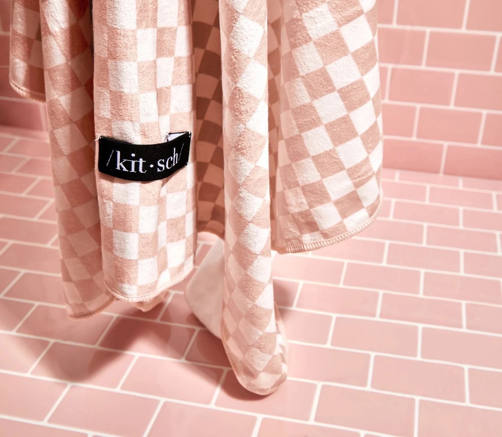 Kitsch Extra Large Quick-Dry Hair Towel Wrap - Terracotta Checker - Image 7