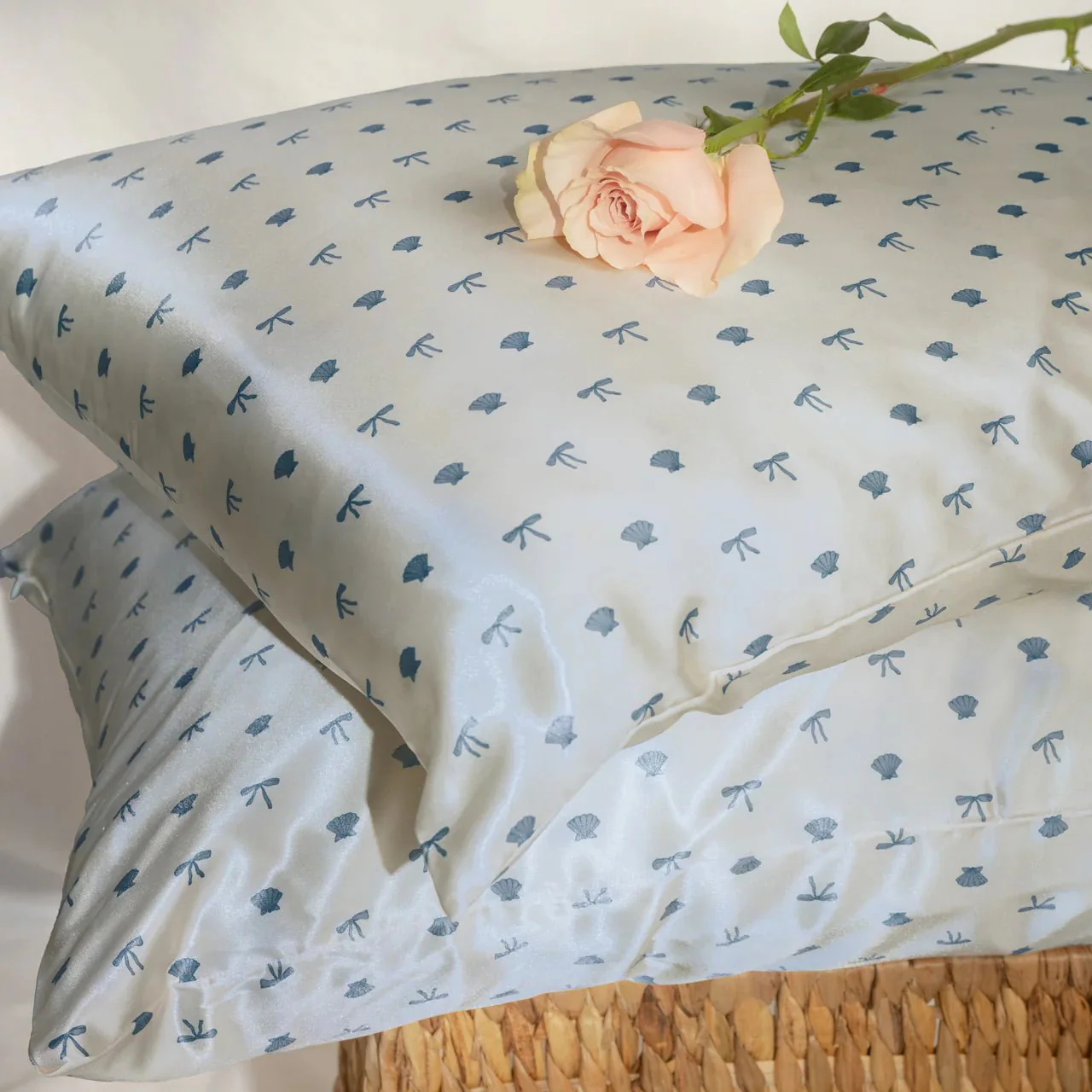 Kitsch Satin Pillowcase - Pearlized Cream & Coastal Blue Print - Image 2