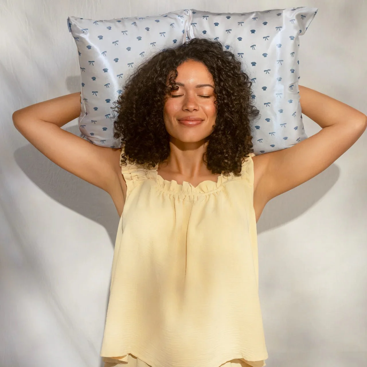 Kitsch Satin Pillowcase - Pearlized Cream & Coastal Blue Print - Image 3